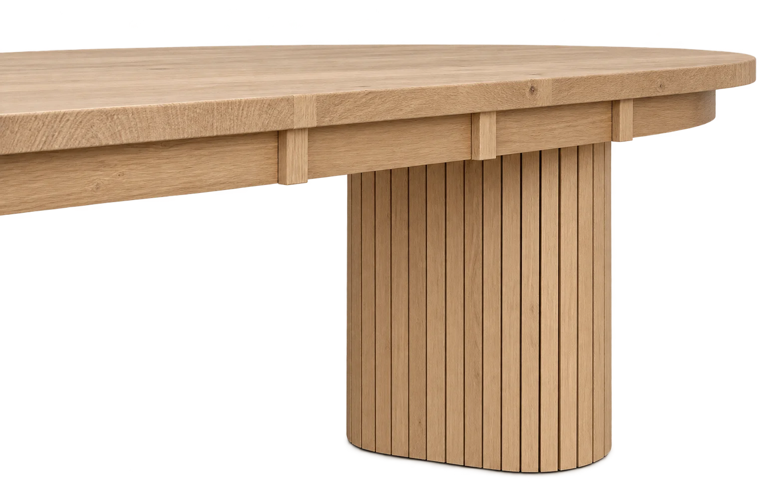 Dune oval oak dining table with fluted pedestal